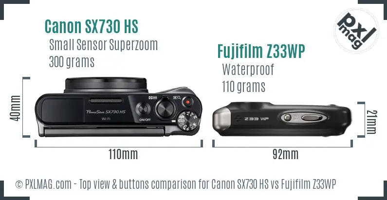 Canon SX730 HS vs Fujifilm Z33WP top view buttons comparison