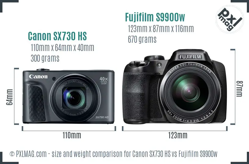 Canon SX730 HS vs Fujifilm S9900w size comparison