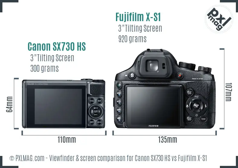 Canon SX730 HS vs Fujifilm X-S1 Screen and Viewfinder comparison