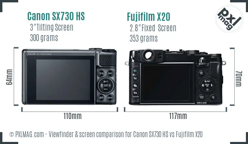 Canon SX730 HS vs Fujifilm X20 Screen and Viewfinder comparison