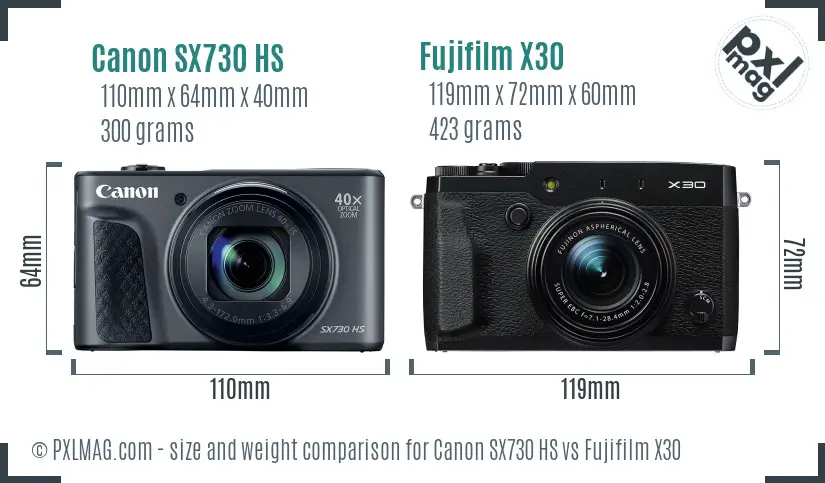 Canon SX730 HS vs Fujifilm X30 size comparison Canon SX730 HS vs Fujifilm X30 size comparison