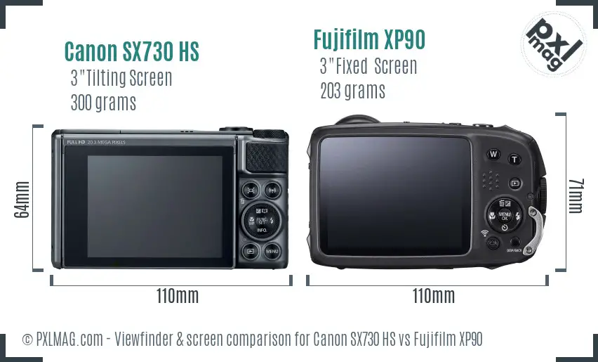 Canon SX730 HS vs Fujifilm XP90 Screen and Viewfinder comparison