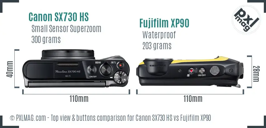Canon SX730 HS vs Fujifilm XP90 top view buttons comparison
