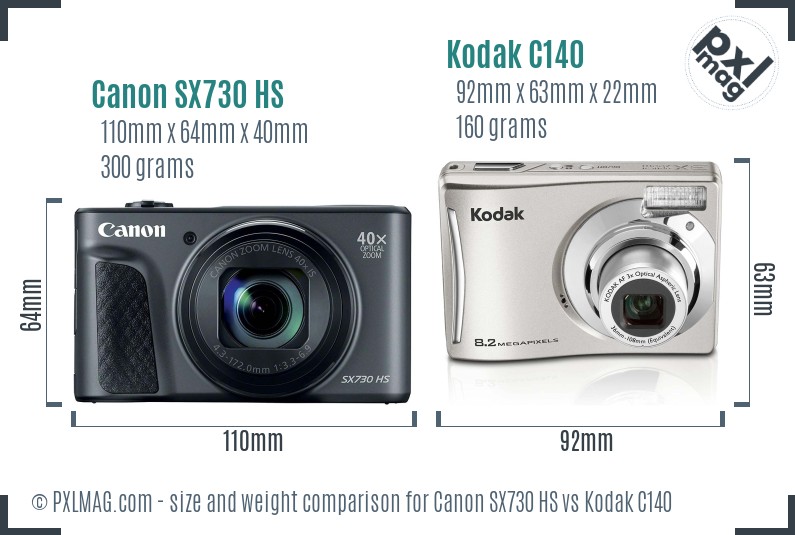 Canon SX730 HS vs Kodak C140 size comparison