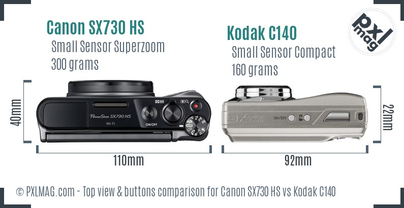 Canon SX730 HS vs Kodak C140 top view buttons comparison