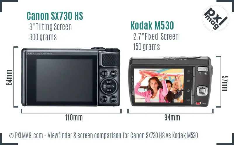 Canon SX730 HS vs Kodak M530 Screen and Viewfinder comparison