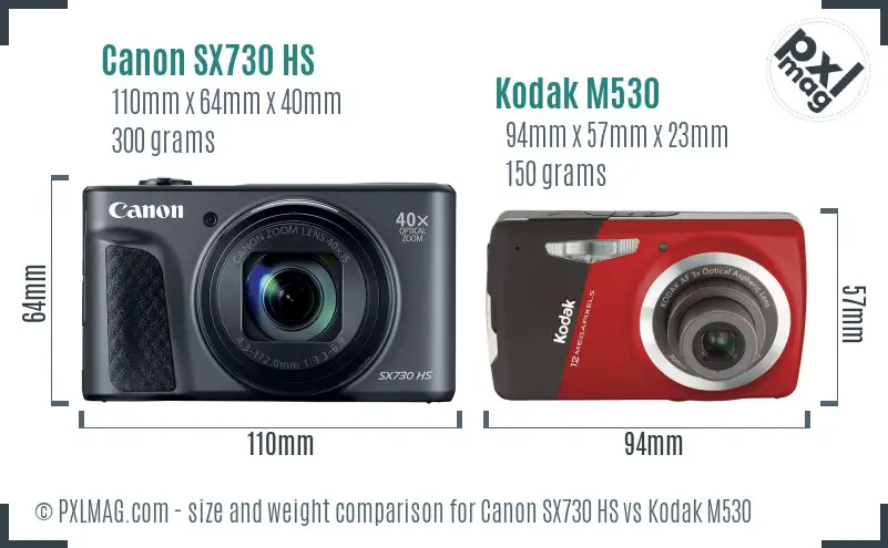 Canon SX730 HS vs Kodak M530 size comparison