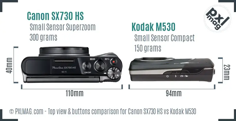 Canon SX730 HS vs Kodak M530 top view buttons comparison