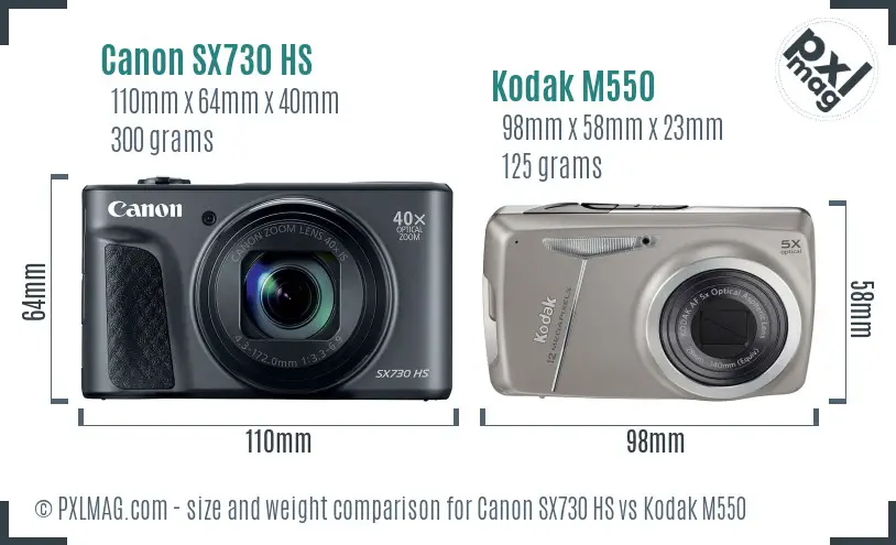 Canon SX730 HS vs Kodak M550 size comparison