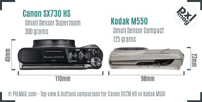 Canon SX730 HS vs Kodak M550 top view buttons comparison