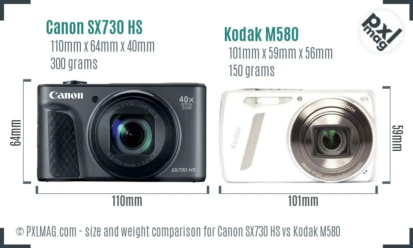 Canon SX730 HS vs Kodak M580 size comparison