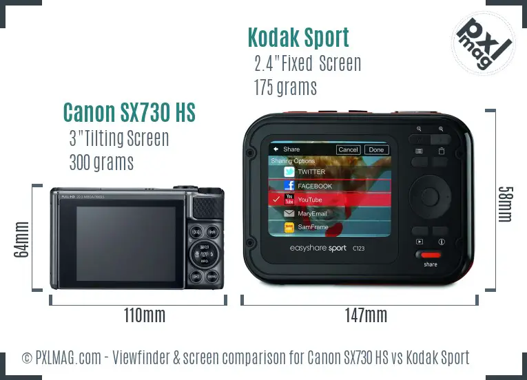 Canon SX730 HS vs Kodak Sport Screen and Viewfinder comparison