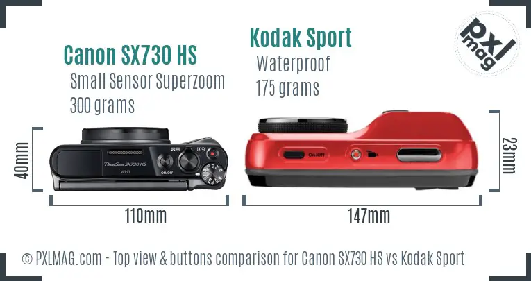 Canon SX730 HS vs Kodak Sport top view buttons comparison