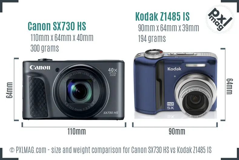 Canon SX730 HS vs Kodak Z1485 IS size comparison