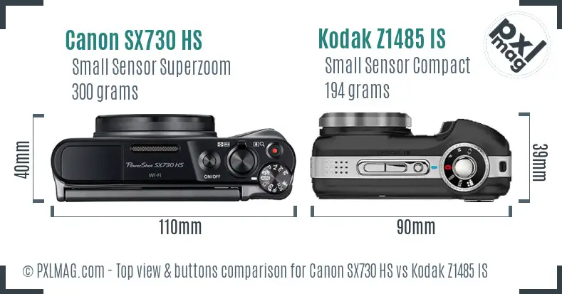 Canon SX730 HS vs Kodak Z1485 IS top view buttons comparison