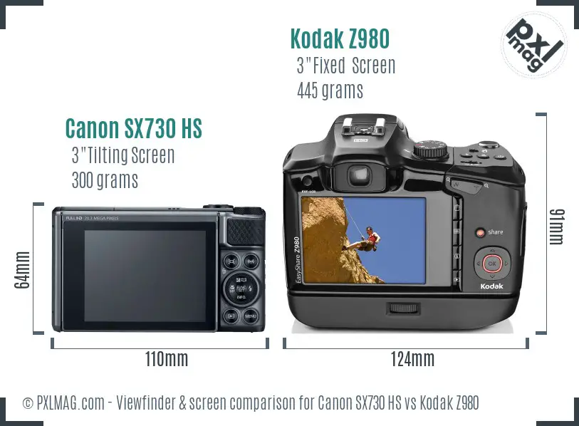 Canon SX730 HS vs Kodak Z980 Screen and Viewfinder comparison