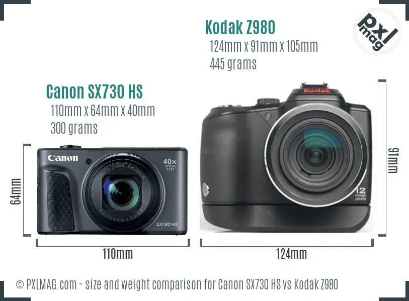 Canon SX730 HS vs Kodak Z980 size comparison
