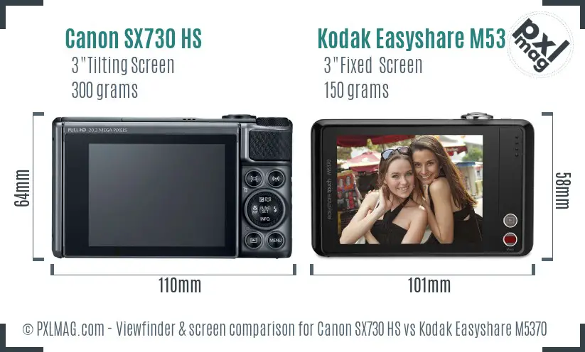 Canon SX730 HS vs Kodak Easyshare M5370 Screen and Viewfinder comparison