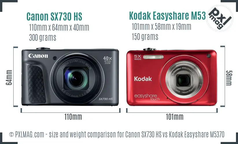 Canon SX730 HS vs Kodak Easyshare M5370 size comparison