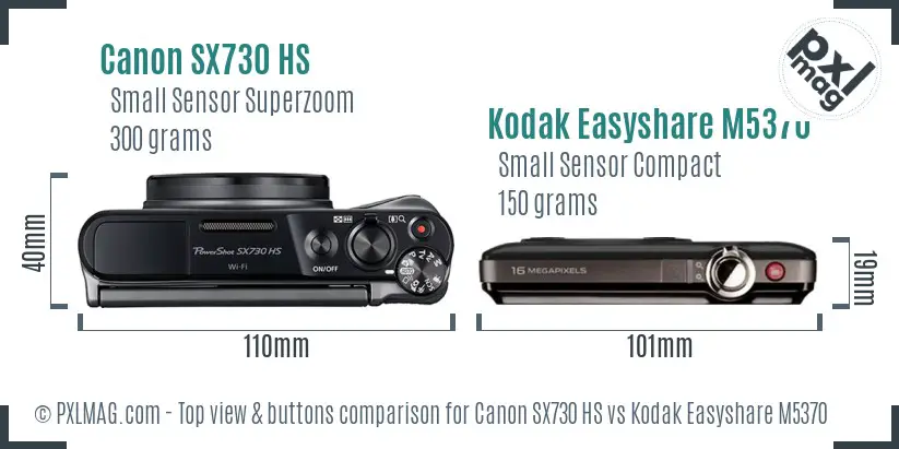 Canon SX730 HS vs Kodak Easyshare M5370 top view buttons comparison