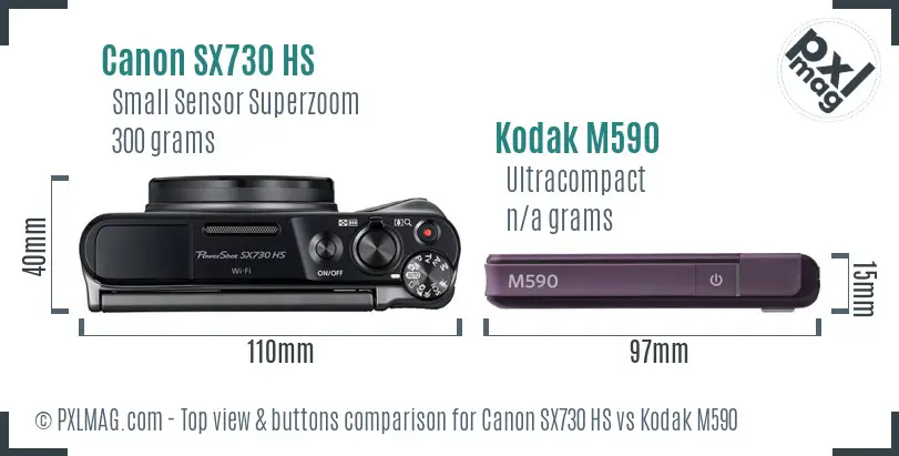 Canon SX730 HS vs Kodak M590 top view buttons comparison