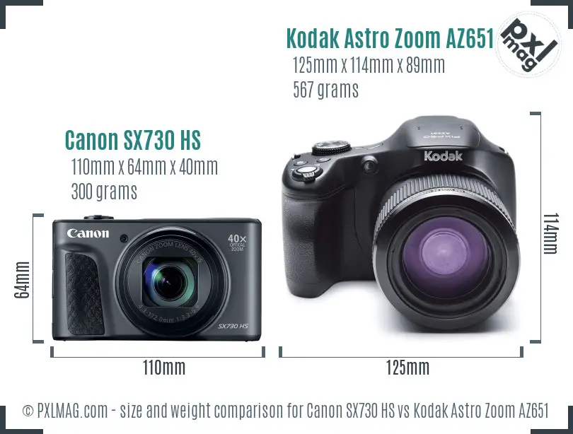 Canon SX730 HS vs Kodak Astro Zoom AZ651 size comparison