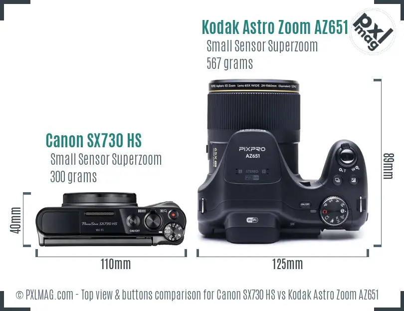 Canon SX730 HS vs Kodak Astro Zoom AZ651 top view buttons comparison