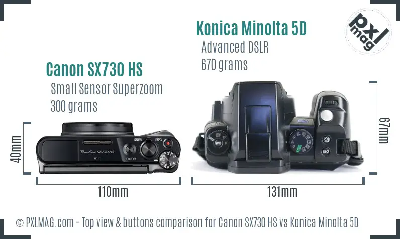 Canon SX730 HS vs Konica Minolta 5D top view buttons comparison