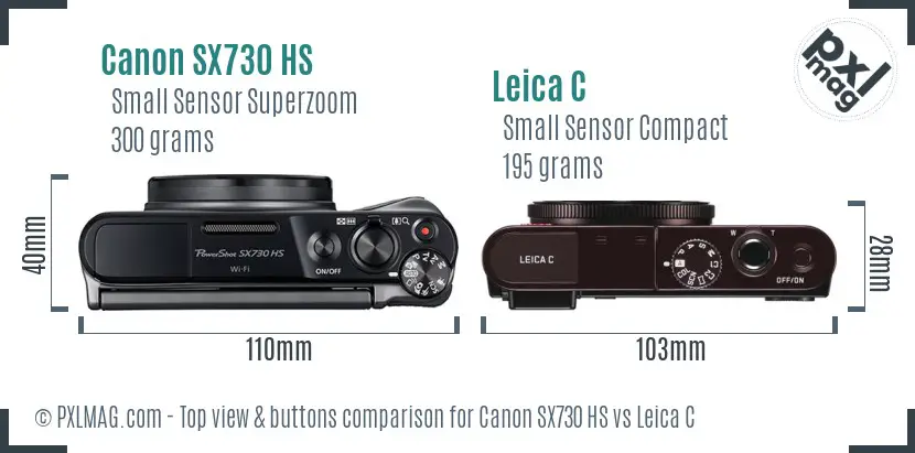 Canon SX730 HS vs Leica C top view buttons comparison