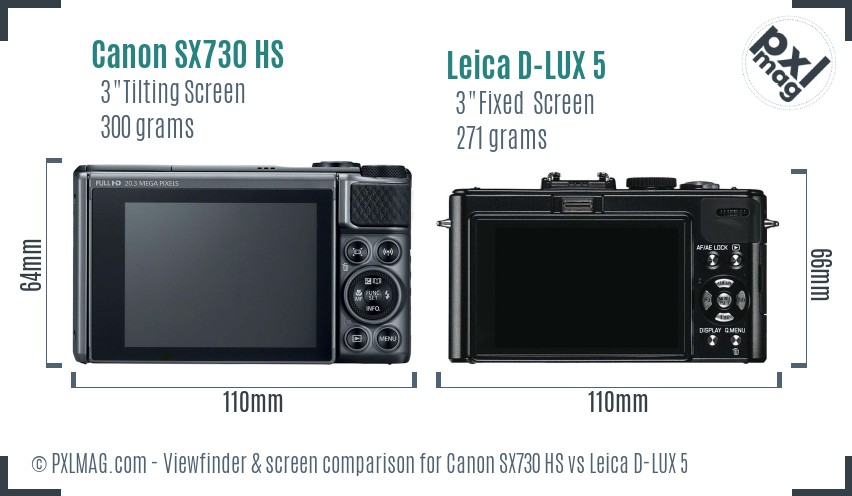 Canon SX730 HS vs Leica D-LUX 5 Screen and Viewfinder comparison