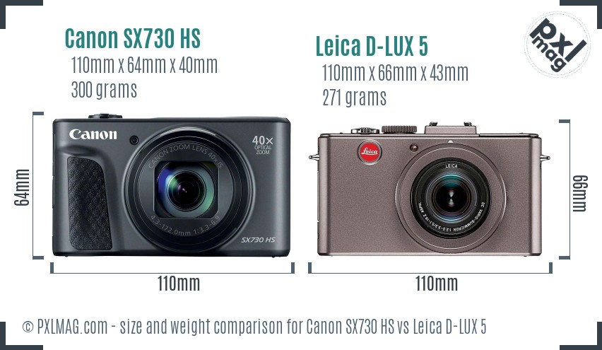 Canon SX730 HS vs Leica D-LUX 5 size comparison