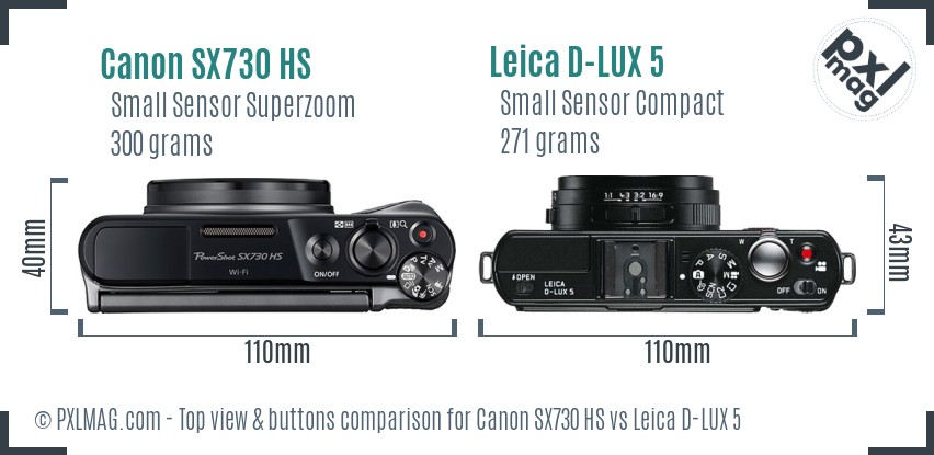 Canon SX730 HS vs Leica D-LUX 5 top view buttons comparison