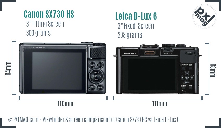 Canon SX730 HS vs Leica D-Lux 6 Screen and Viewfinder comparison