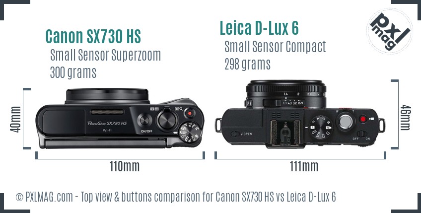 Canon SX730 HS vs Leica D-Lux 6 top view buttons comparison