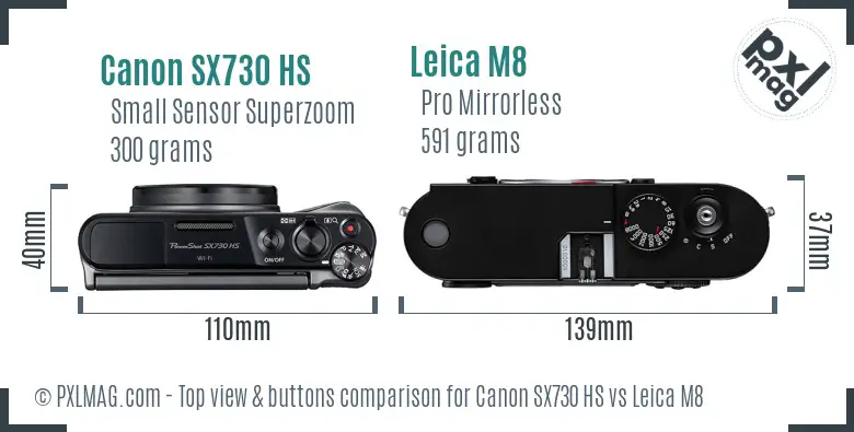 Canon SX730 HS vs Leica M8 top view buttons comparison