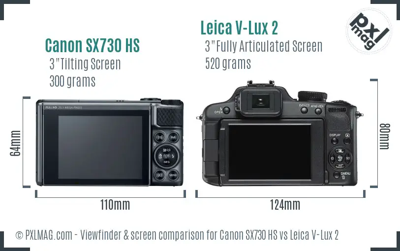 Canon SX730 HS vs Leica V-Lux 2 Screen and Viewfinder comparison