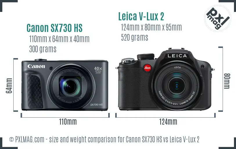 Canon SX730 HS vs Leica V-Lux 2 size comparison