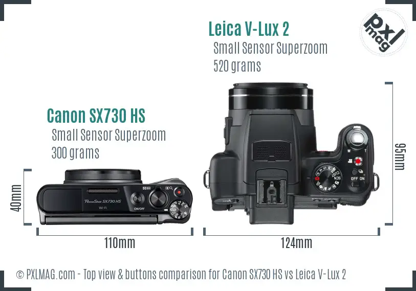 Canon SX730 HS vs Leica V-Lux 2 top view buttons comparison