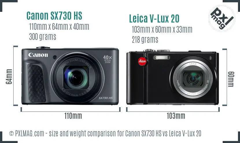 Canon SX730 HS vs Leica V-Lux 20 size comparison