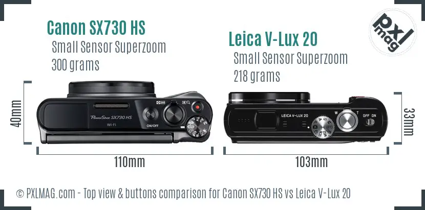 Canon SX730 HS vs Leica V-Lux 20 top view buttons comparison