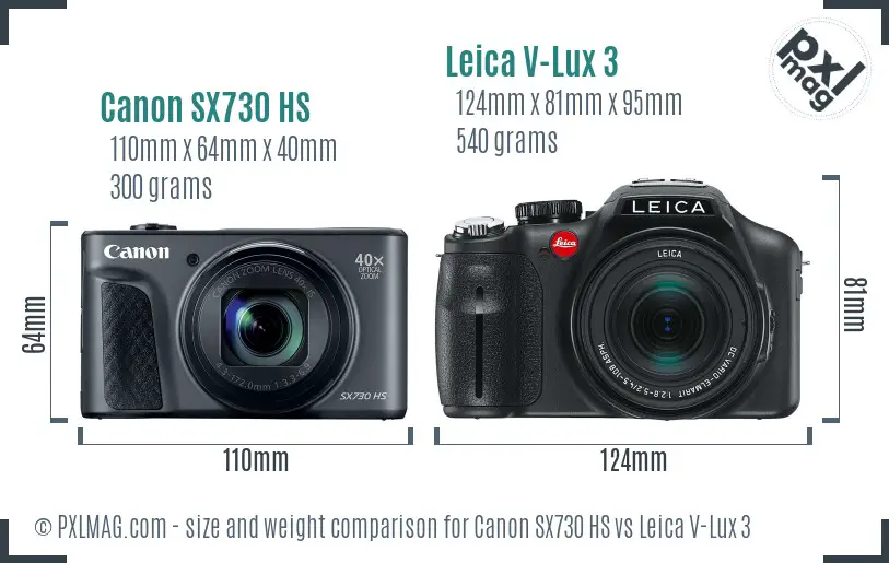Canon SX730 HS vs Leica V-Lux 3 size comparison Canon SX730 HS vs Leica V-Lux 3 size comparison