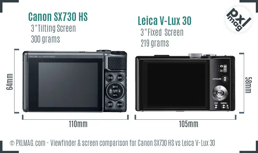 Canon SX730 HS vs Leica V-Lux 30 Screen and Viewfinder comparison