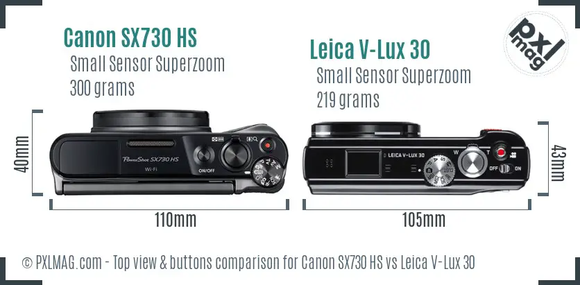 Canon SX730 HS vs Leica V-Lux 30 top view buttons comparison