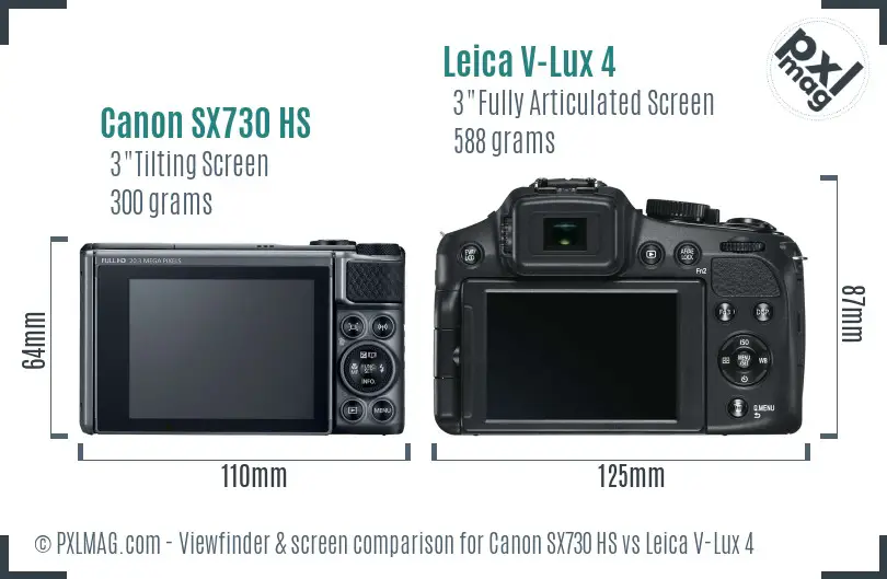 Canon SX730 HS vs Leica V-Lux 4 Screen and Viewfinder comparison