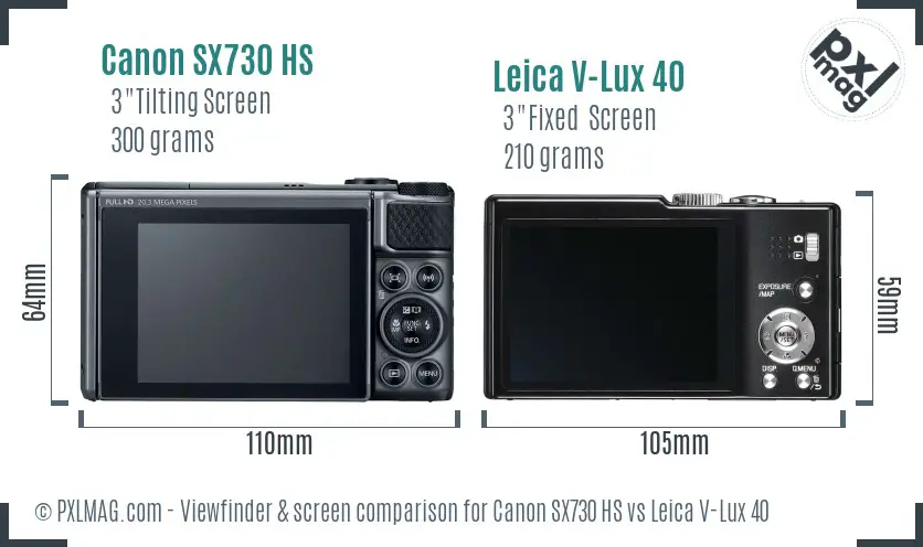 Canon SX730 HS vs Leica V-Lux 40 Screen and Viewfinder comparison