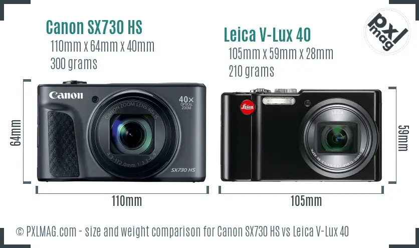 Canon SX730 HS vs Leica V-Lux 40 size comparison
