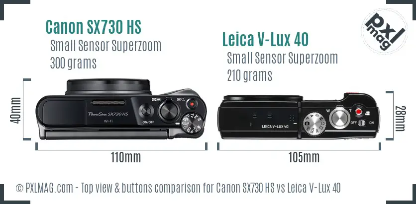 Canon SX730 HS vs Leica V-Lux 40 top view buttons comparison