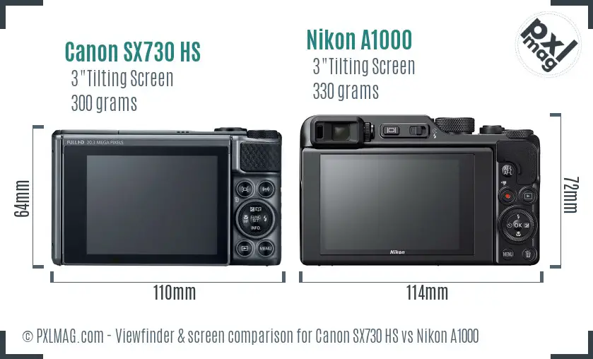 Canon SX730 HS vs Nikon A1000 Screen and Viewfinder comparison
