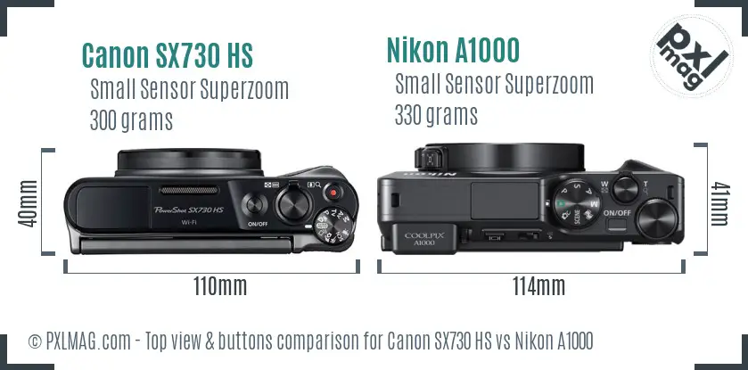 Canon SX730 HS vs Nikon A1000 top view buttons comparison