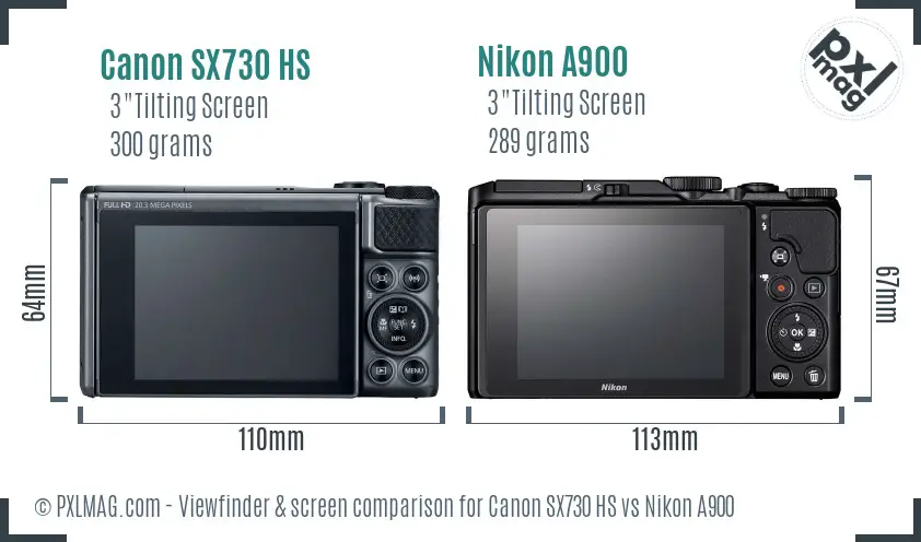 Canon SX730 HS vs Nikon A900 Screen and Viewfinder comparison